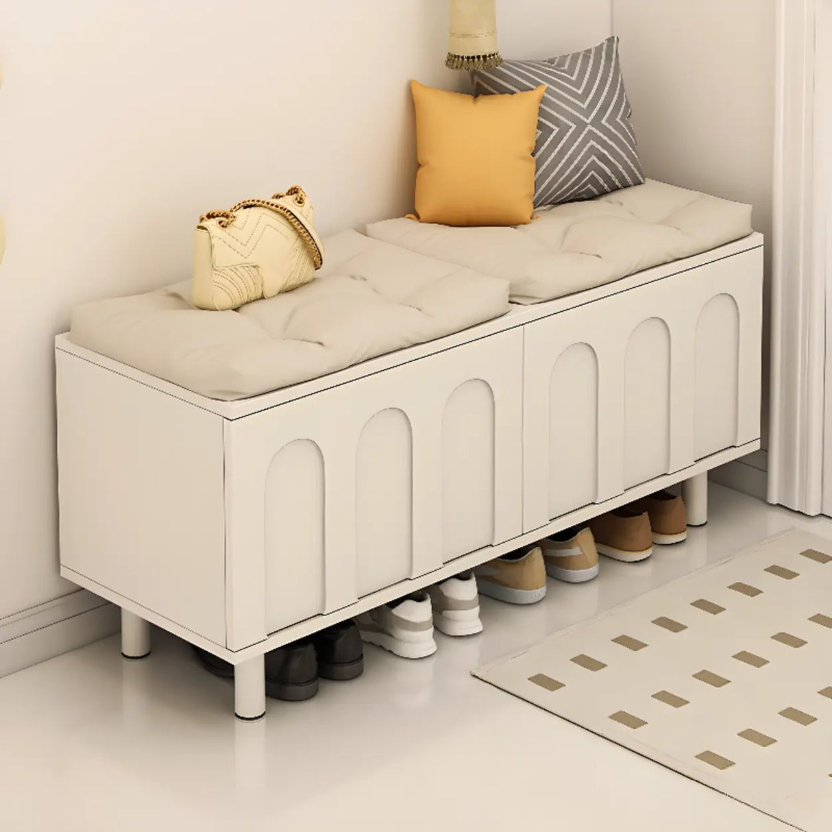 Modern Entryway Shoe Bench with Storage & Soft Cushion Image - 10