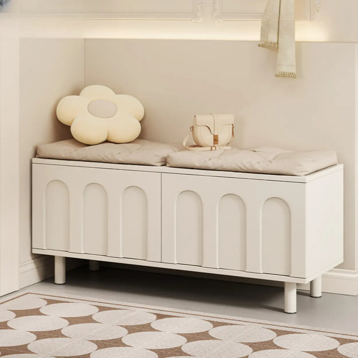 Modern Entryway Shoe Bench with Storage & Soft Cushion Image - 2