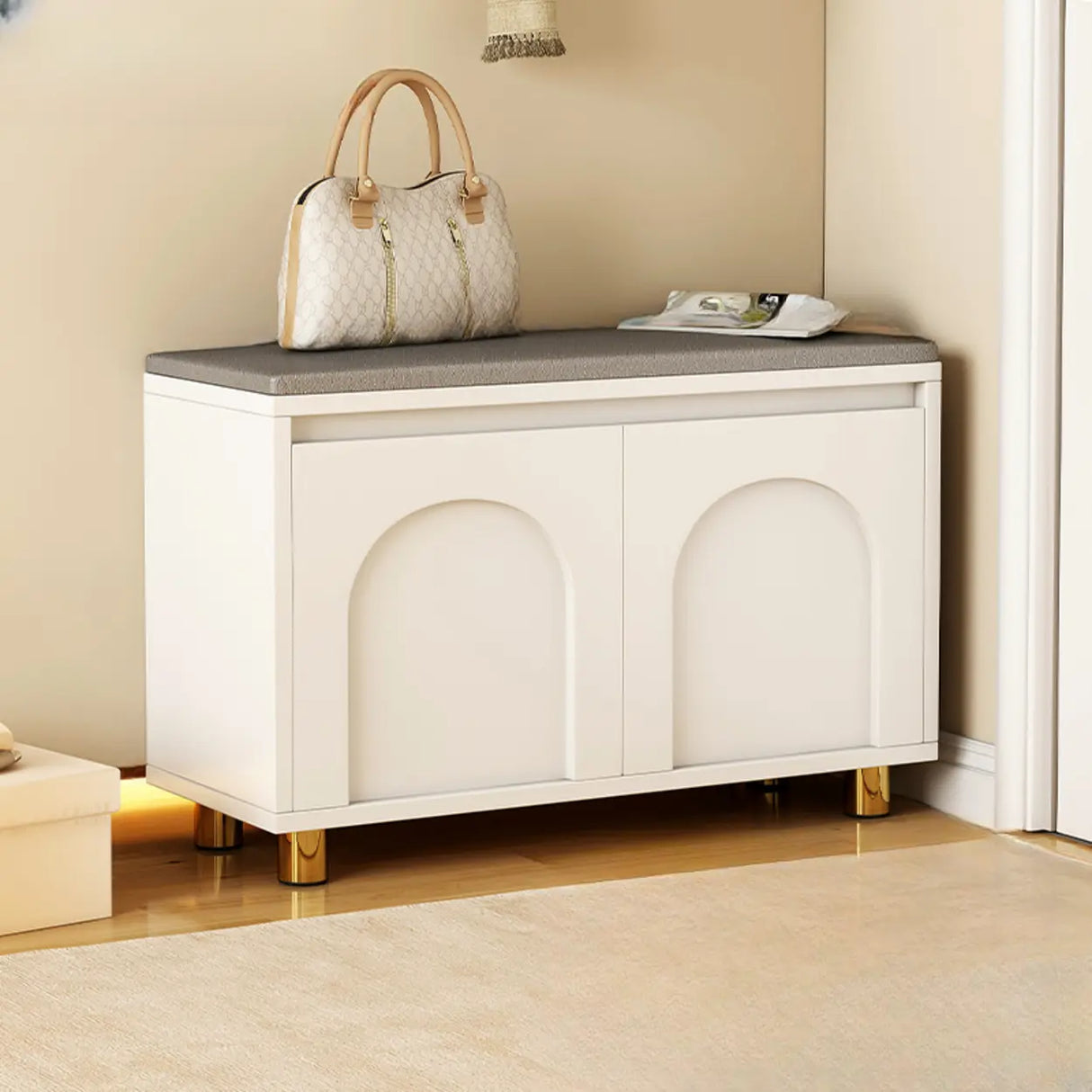 Modern Entryway Shoe Bench with Storage & Soft Cushion Image - 4