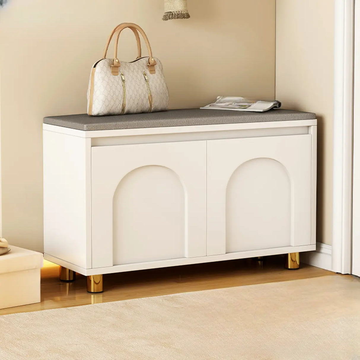 Modern Entryway Shoe Bench with Storage & Soft Cushion Image - 8