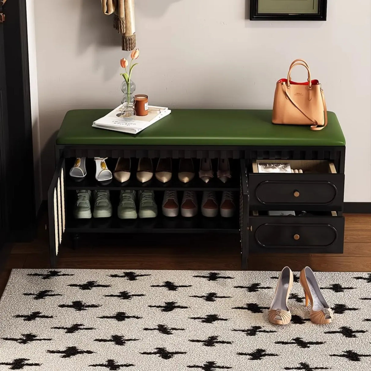 Modern Entryway Storage Bench with Cushioned Seat & Drawers Image - 6