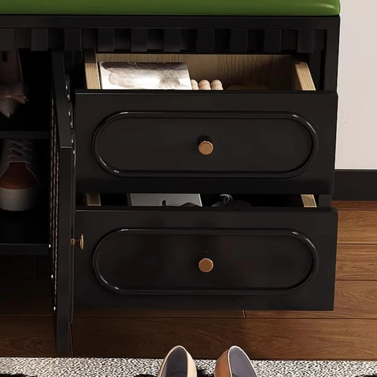 Modern Entryway Storage Bench with Cushioned Seat & Drawers Image - 7