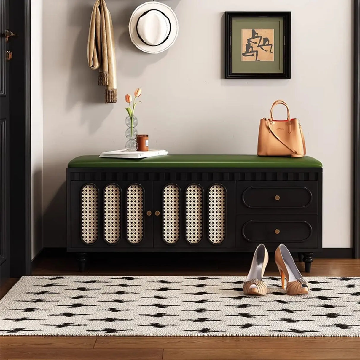 Modern Entryway Storage Bench with Cushioned Seat & Drawers Image - 4