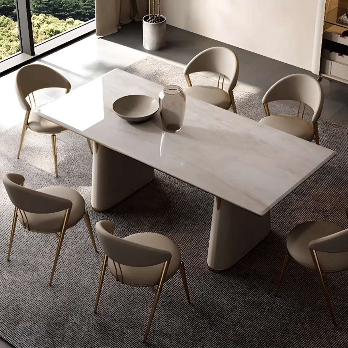 Modern Ergonomic Back Faux Leather Upholstered Dining Chair Image - 6