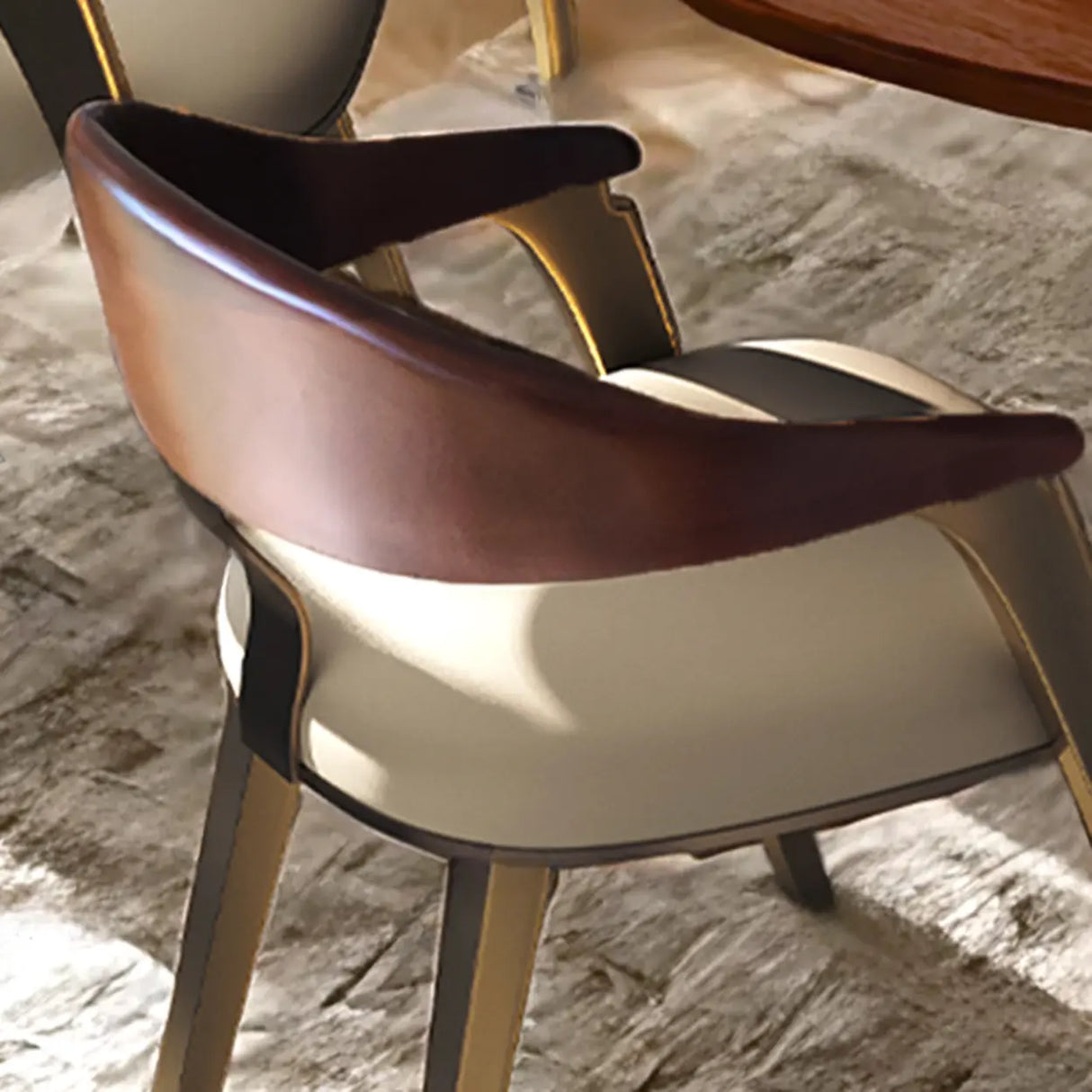 Modern Ergonomic Curved Back Leather Upholstered Arm Dining Chair Image - 10