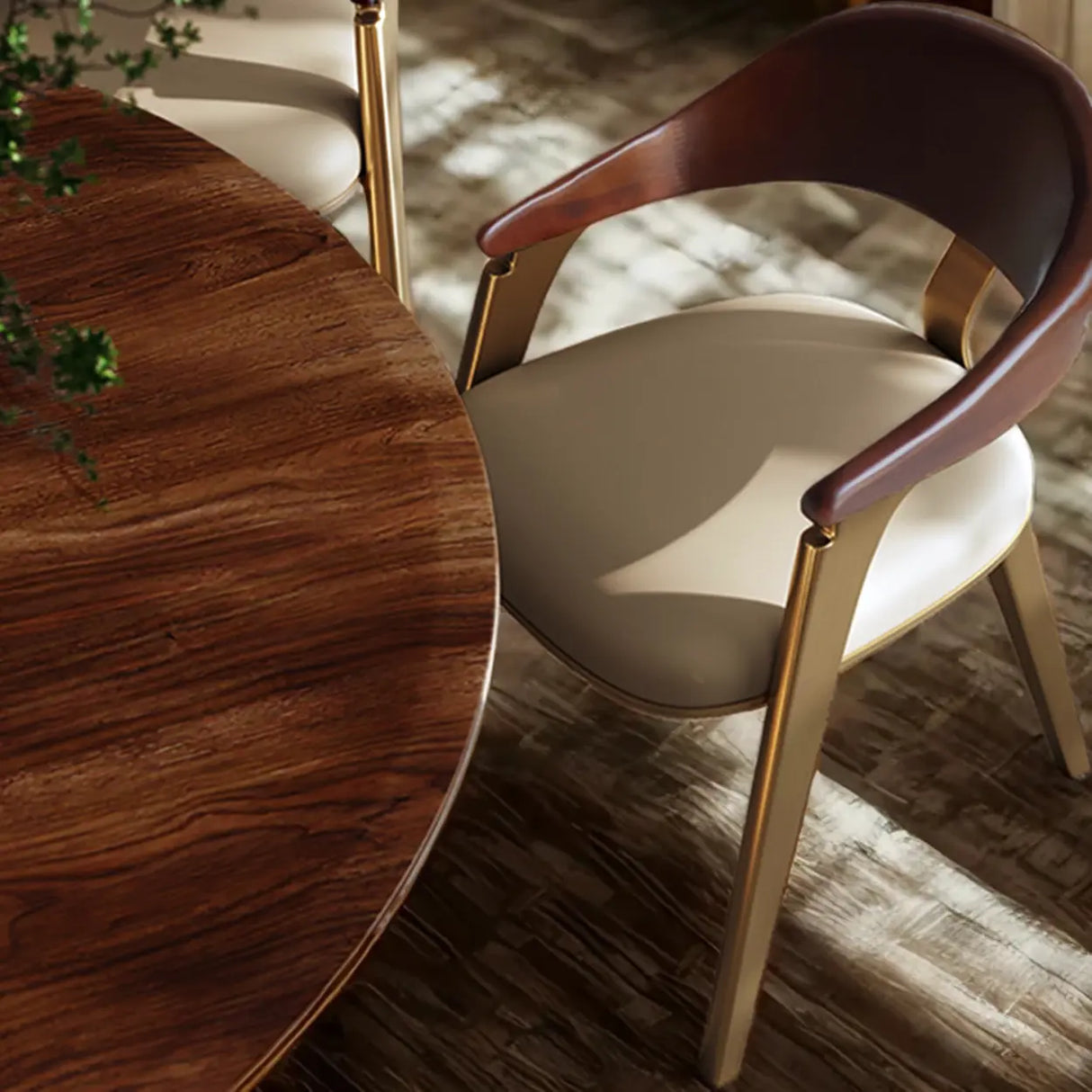 Modern Ergonomic Curved Back Leather Upholstered Arm Dining Chair Image - 4