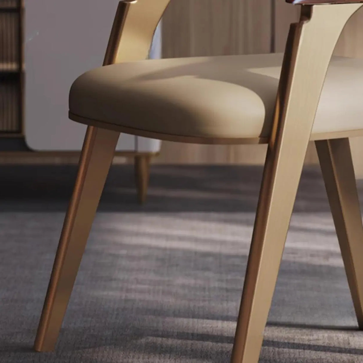 Modern Ergonomic Curved Back Leather Upholstered Arm Dining Chair Image - 8