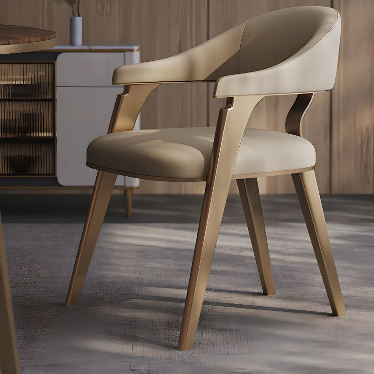 Modern Ergonomic Leather Arm Dining Chair with Padded Seat Image - 1