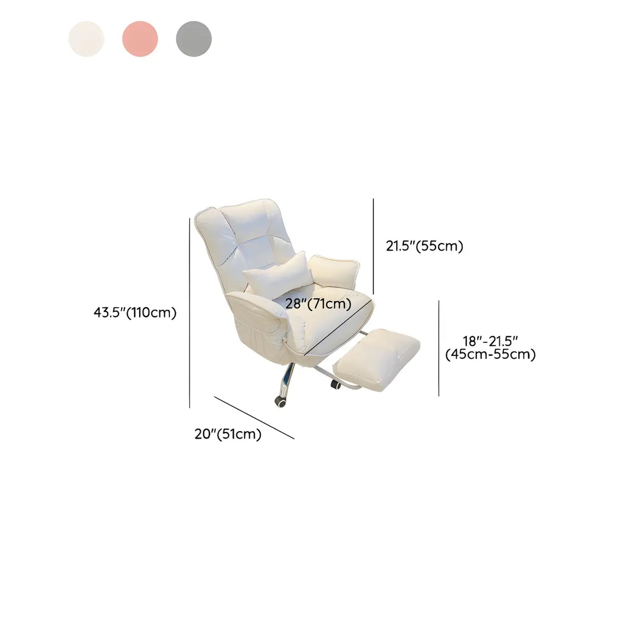 Modern Ergonomic Recliner Ivory Adjustable Office Chair