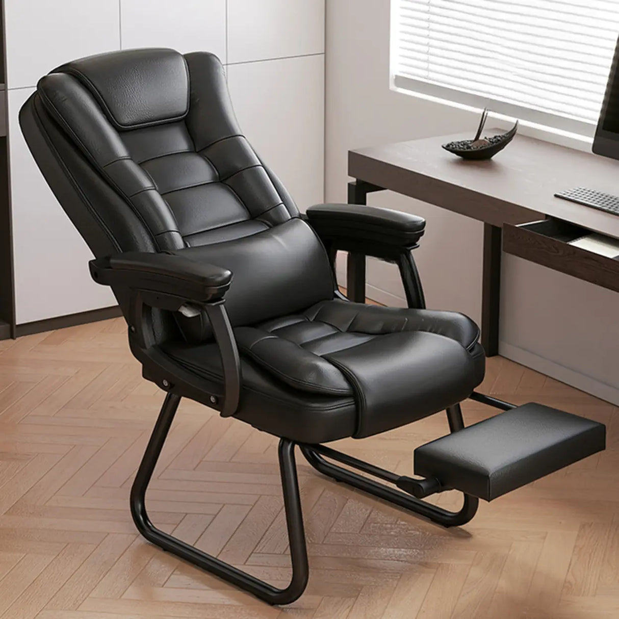 Modern Executive Leather Recliner Office Chair with Footrest Image - 1
