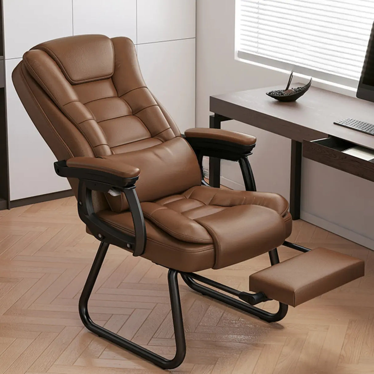 Modern Executive Leather Recliner Office Chair with Footrest Image - 14