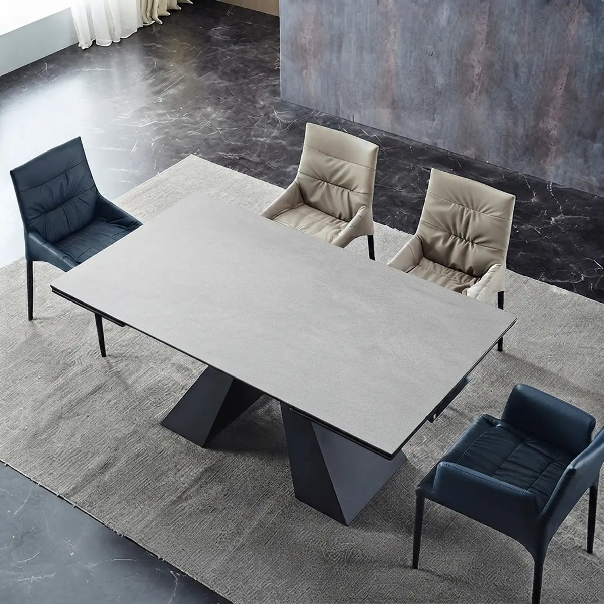Light Grey 55.1"L x 35.4"W x 29.2"H Modern Extendable Dining Table Sintered Stone Rectangle Table Image - 2