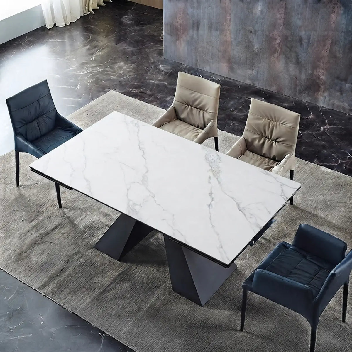 White 55.1"L x 35.4"W x 29.2"H Modern Extendable Dining Table Sintered Stone Rectangle Table Image - 7