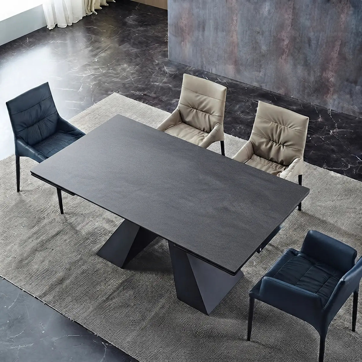 Deep Grey 55.1"L x 35.4"W x 29.2"H Modern Extendable Dining Table Sintered Stone Rectangle Table Image - 9