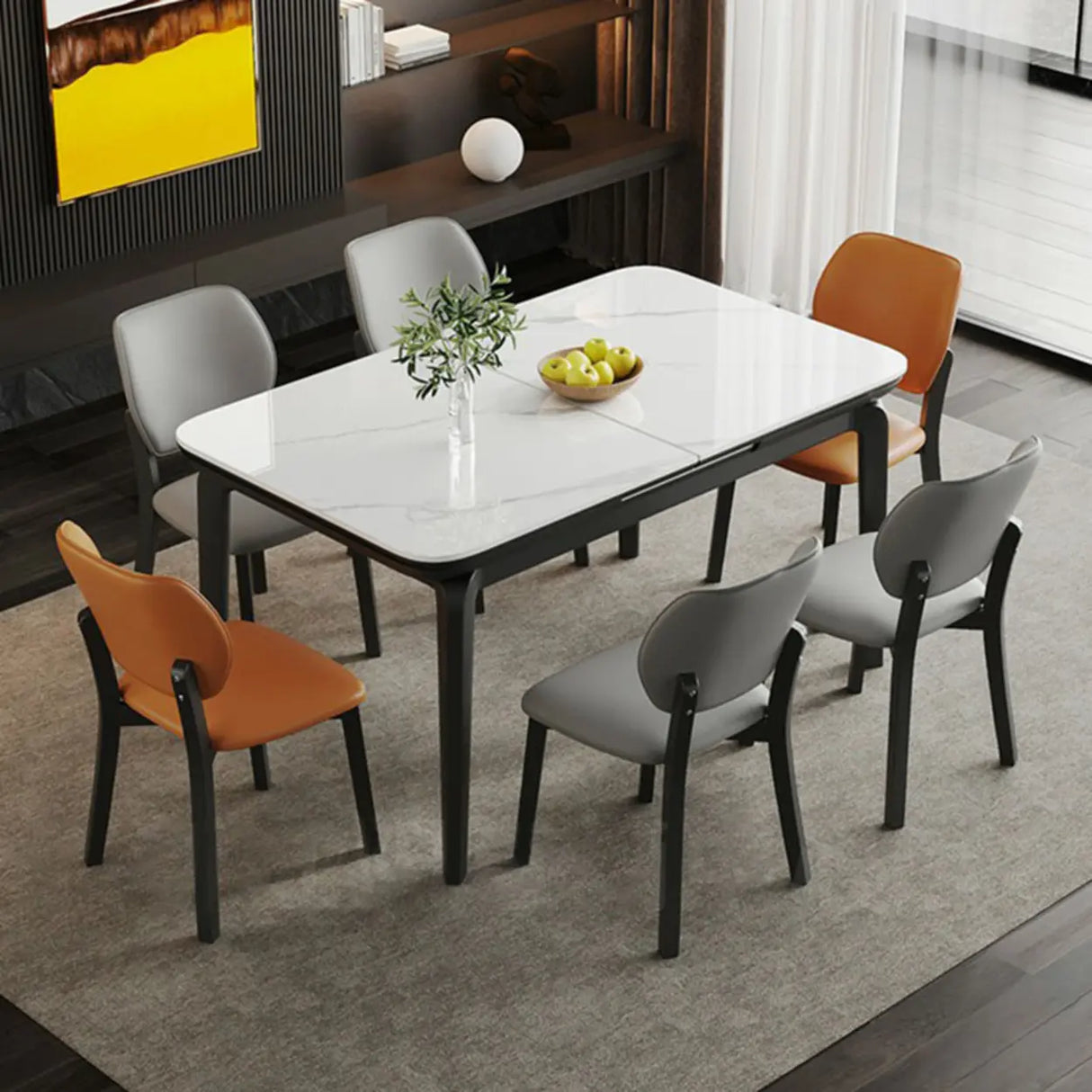 Modern Extendable Rectangular Stone Dining Table White Image - 2