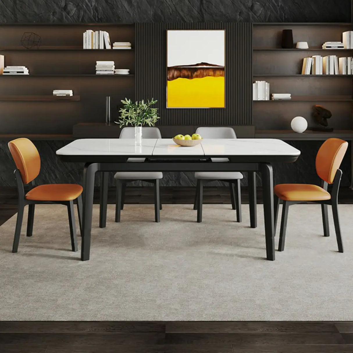 Modern Extendable Rectangular Stone Dining Table White Image - 4