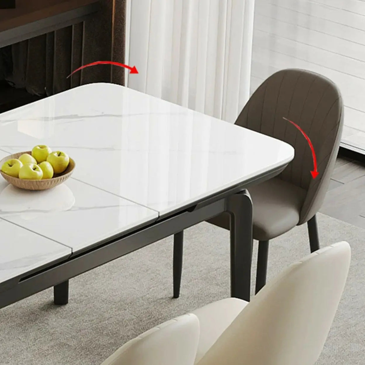 Modern Extendable Rectangular Stone Dining Table White Image - 6