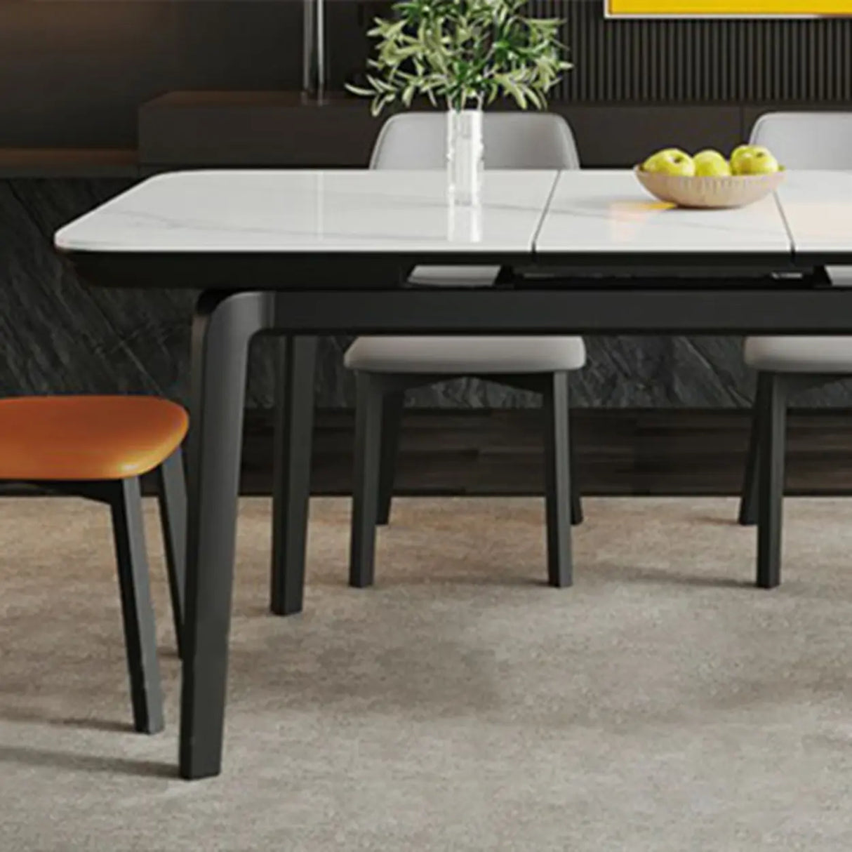 Modern Extendable Rectangular Stone Dining Table White Image - 8