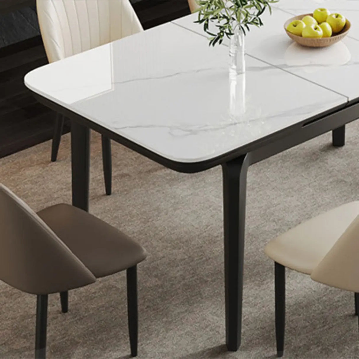 Modern Extendable Rectangular Stone Dining Table White Image - 9