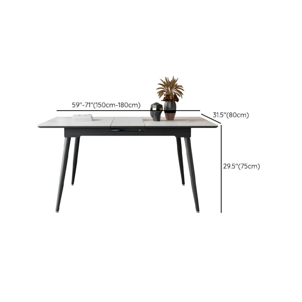 Modern Extendable Rectangular White Marble Dining Table Image - 11