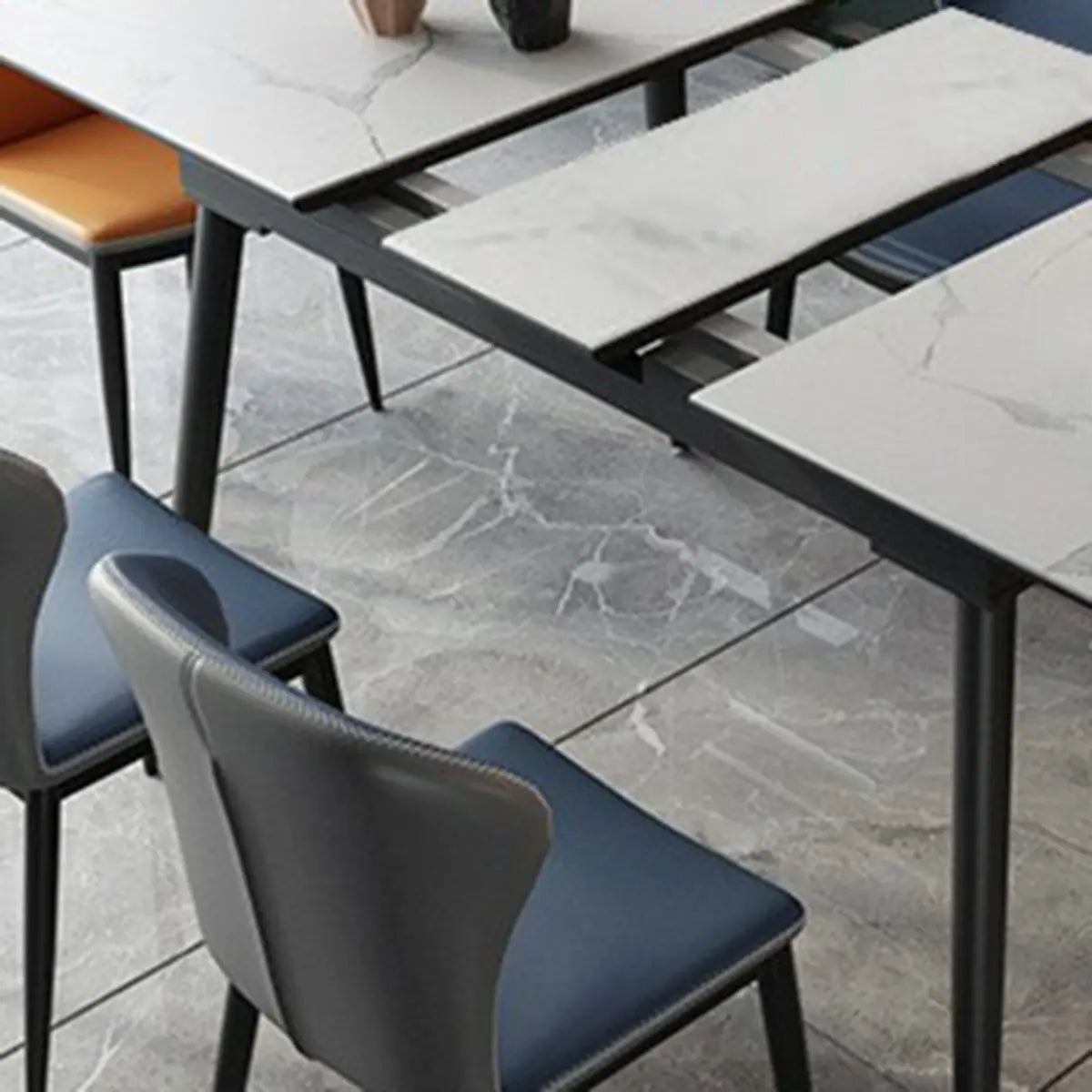 Modern Extendable Rectangular White Marble Dining Table Image - 2