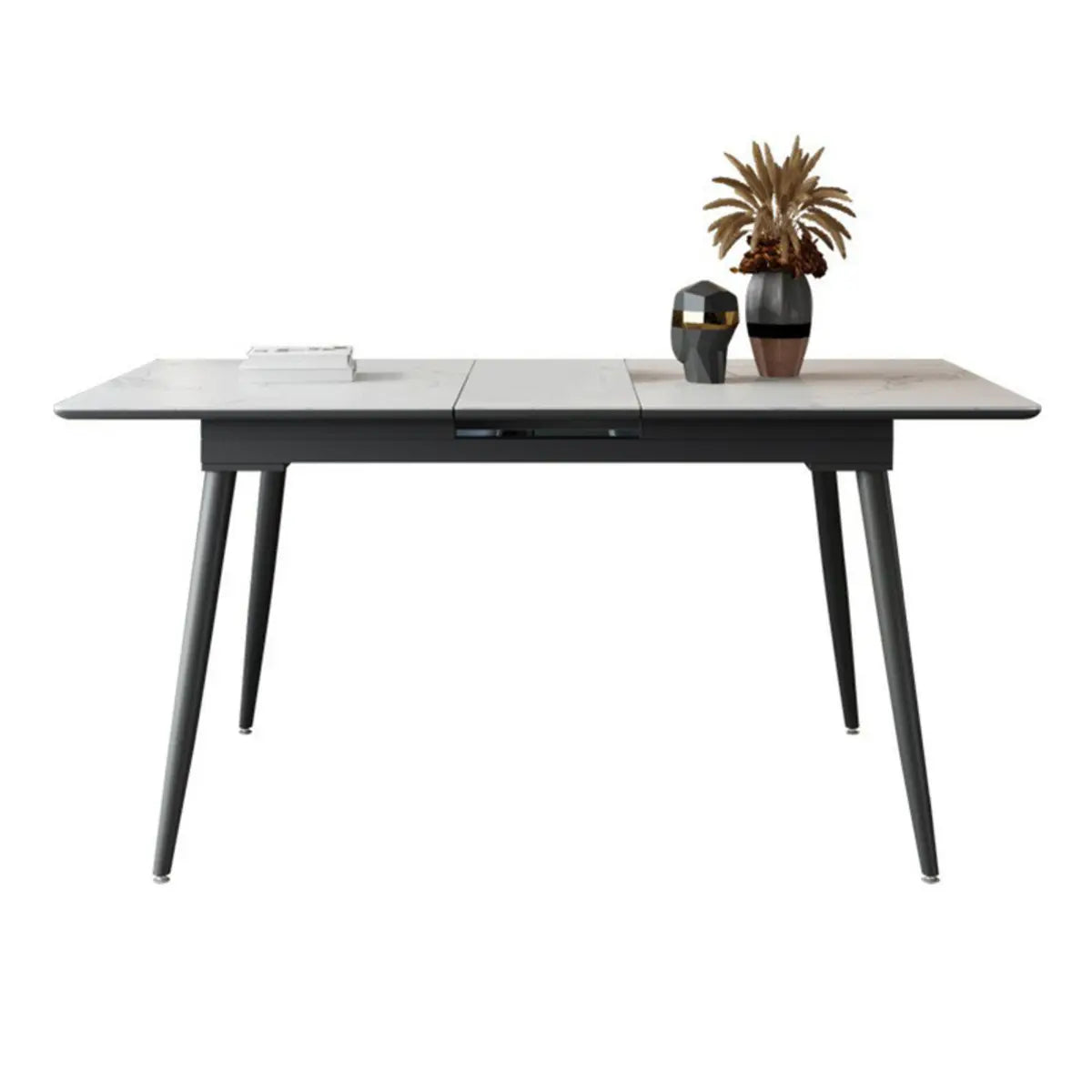 Modern Extendable Rectangular White Marble Dining Table Image - 5