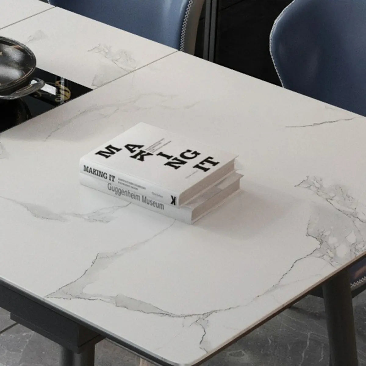 Modern Extendable Rectangular White Marble Dining Table Image - 6