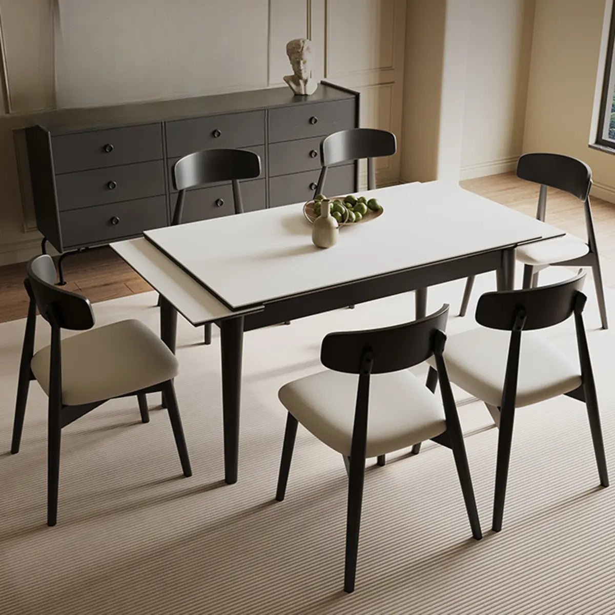 Modern Extendable Rectangular Wood Dining Table Black Large Image - 1