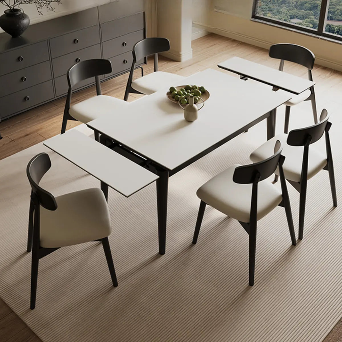 Modern Extendable Rectangular Wood Dining Table Black Large Image - 3