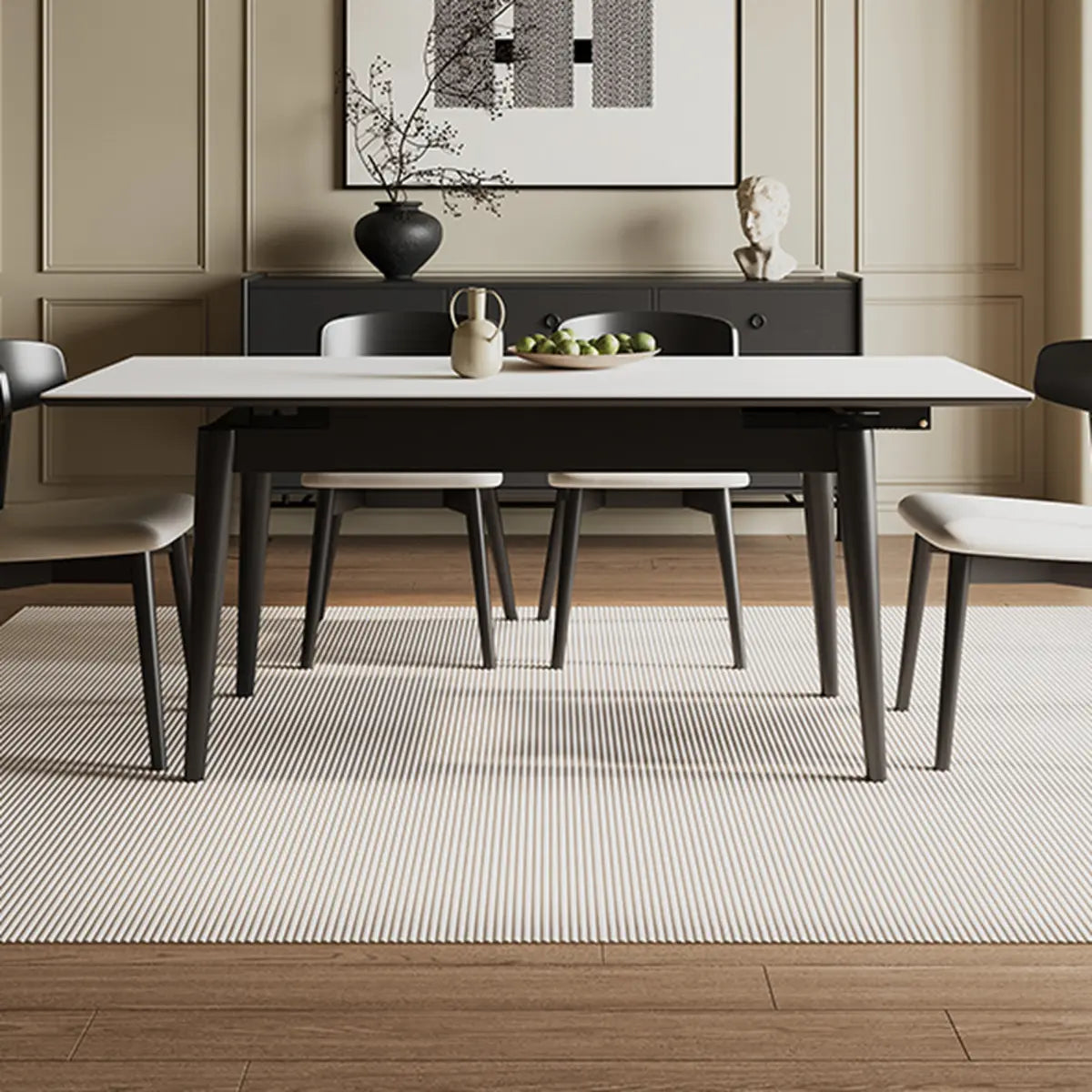 Modern Extendable Rectangular Wood Dining Table Black Large Image - 4