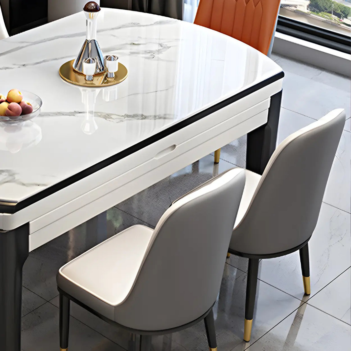 Modern Extendable Round Marble Kitchen Grey Dining Table Image - 6