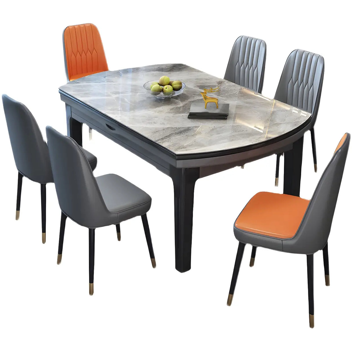 Modern Extendable Round Marble Kitchen Grey Dining Table Image - 7