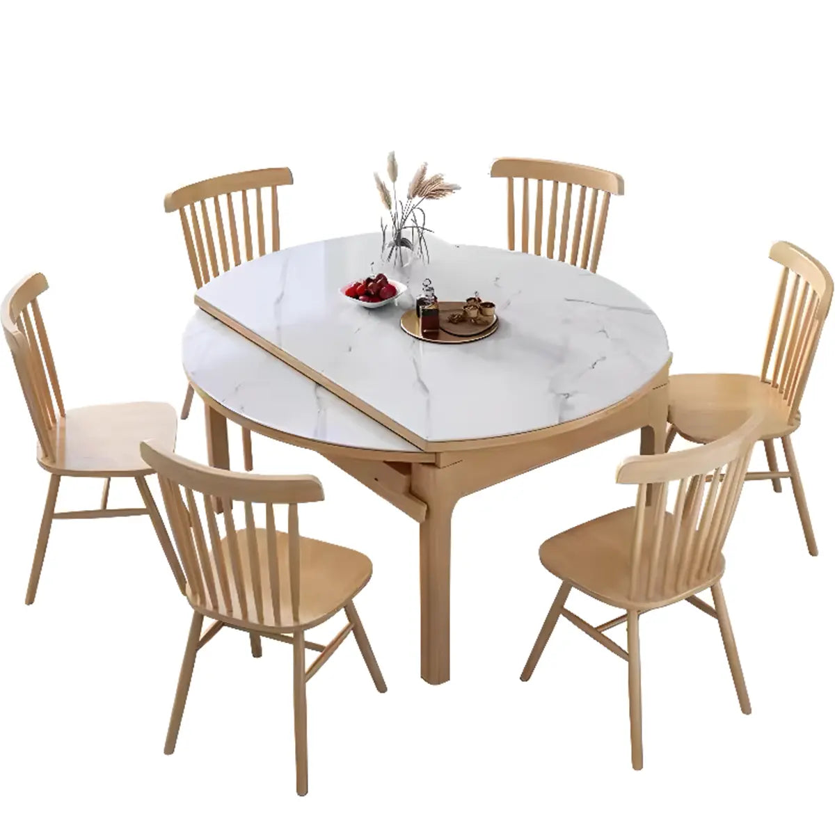 Modern Extendable Round White Sintered Stone Dining Table Image - 12