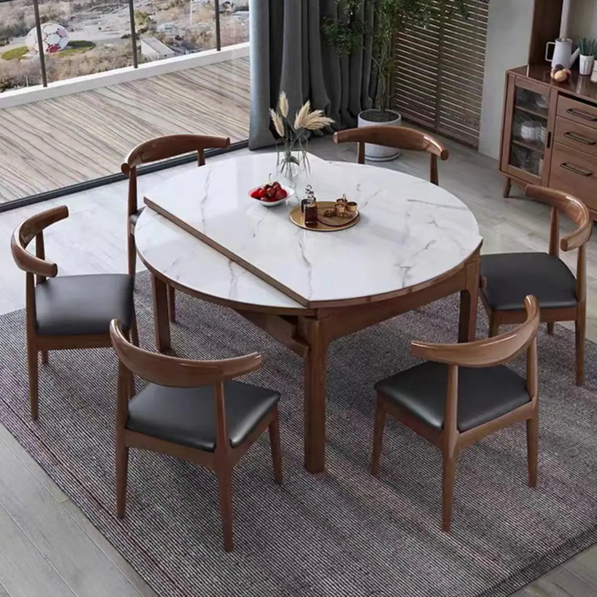 Modern Extendable Round White Sintered Stone Dining Table Image - 2