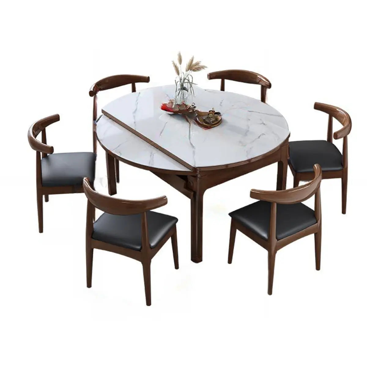 Modern Extendable Round White Sintered Stone Dining Table Image - 6