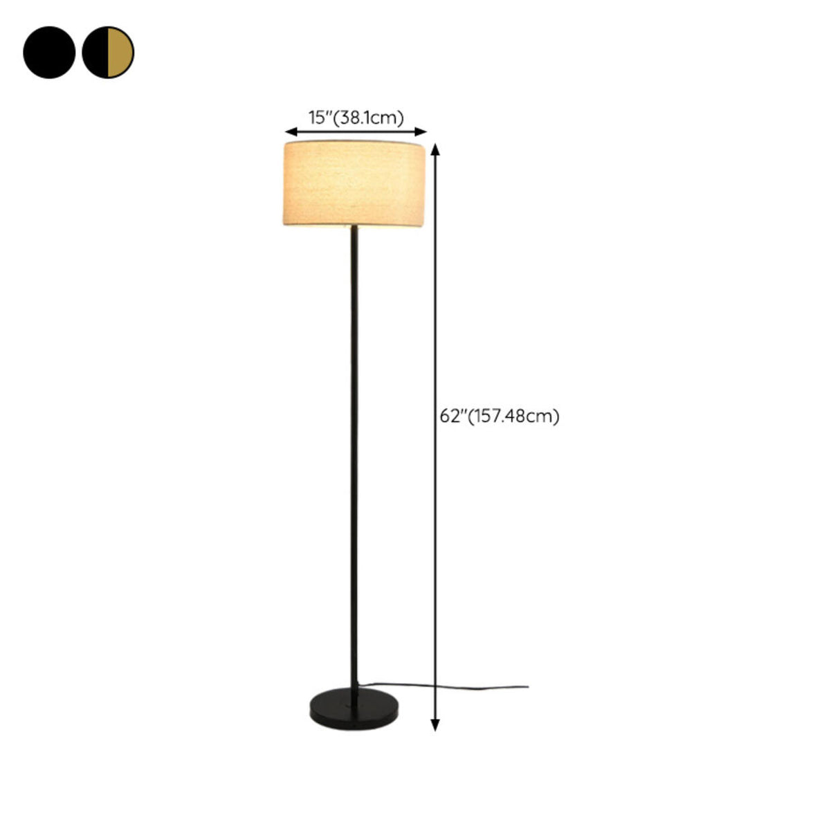 Modern Fabric Drum Gold and Black Metal Floor Lamp