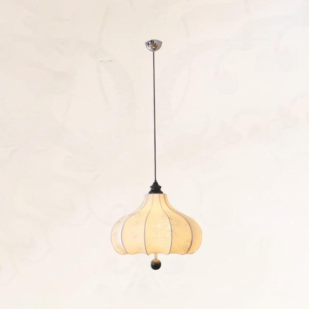 Modern Fabric Lantern Chandelier Adjustable Height Image - 5