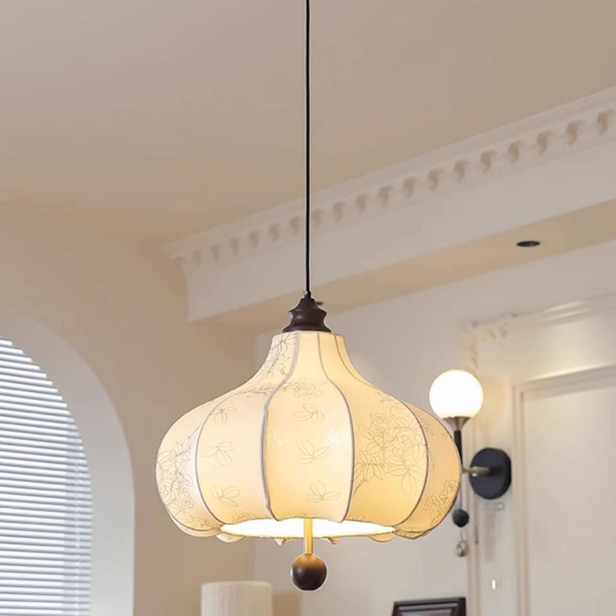 Modern Fabric Lantern Chandelier Adjustable Height Image - 8