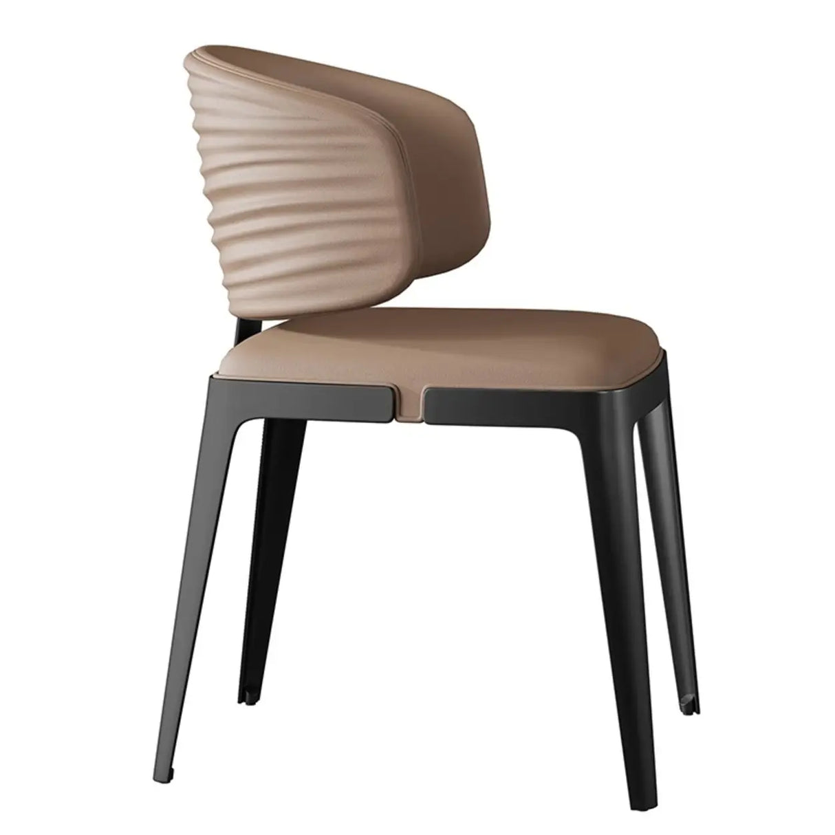 Modern Faux Leather Glam Pleated Curved Back Dining Chair Image - 15