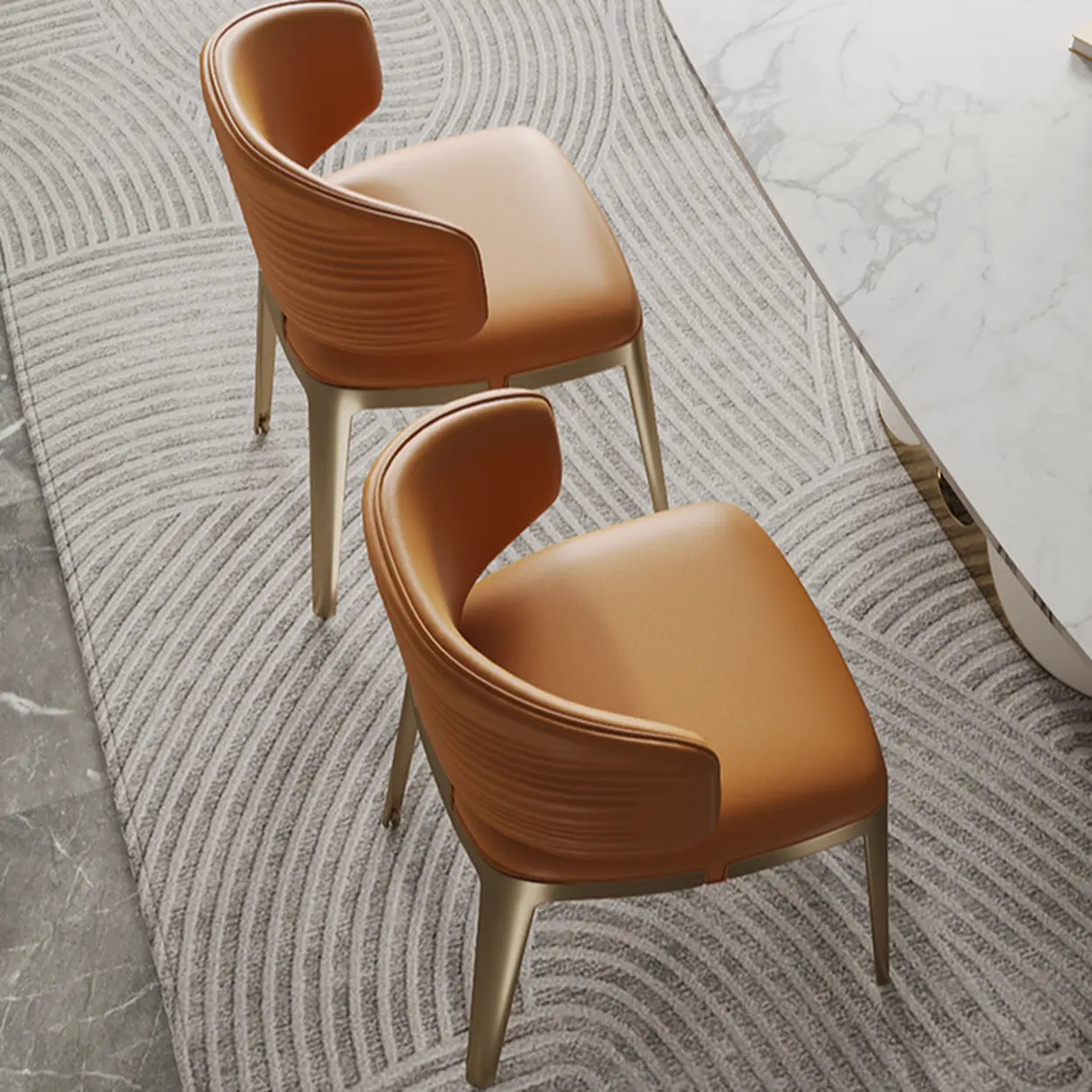 Modern Faux Leather Glam Pleated Curved Back Dining Chair Image - 8