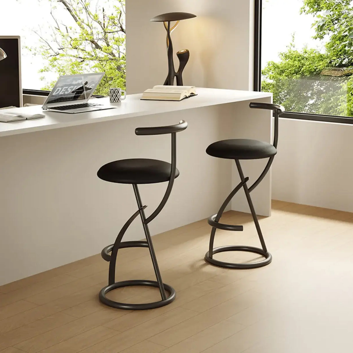 Modern Faux Leather Upholstery Armless Round Counter Bar Stool Image - 10