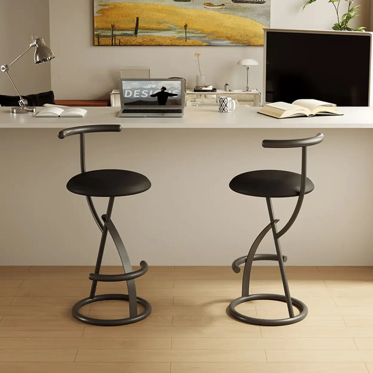 Modern Faux Leather Upholstery Armless Round Counter Bar Stool Image - 11