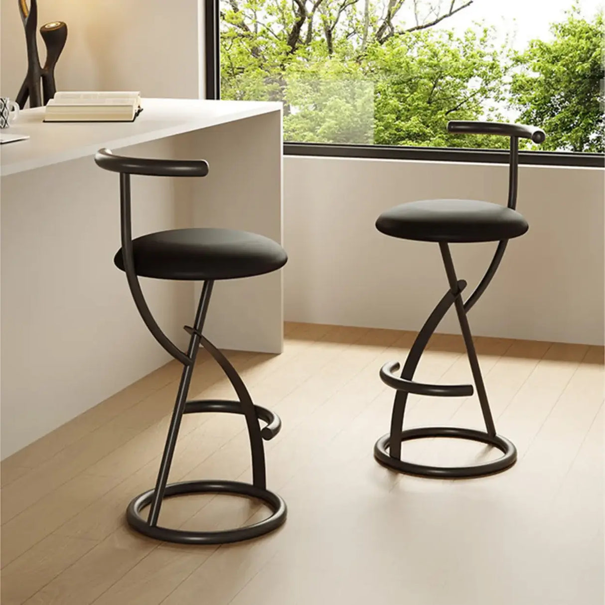 Modern Faux Leather Upholstery Armless Round Counter Bar Stool Image - 14