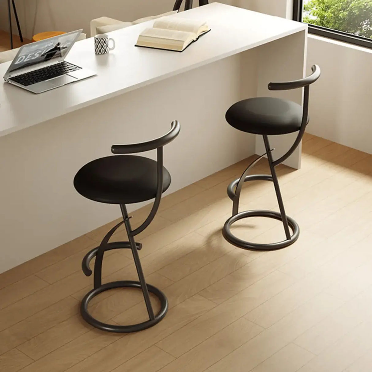 Modern Faux Leather Upholstery Armless Round Counter Bar Stool Image - 17