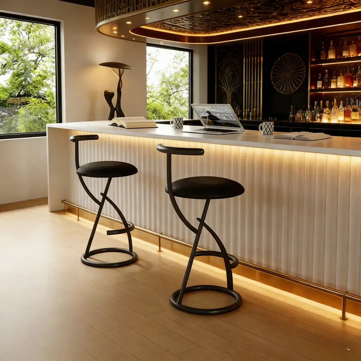 Modern Faux Leather Upholstery Armless Round Counter Bar Stool Image - 4