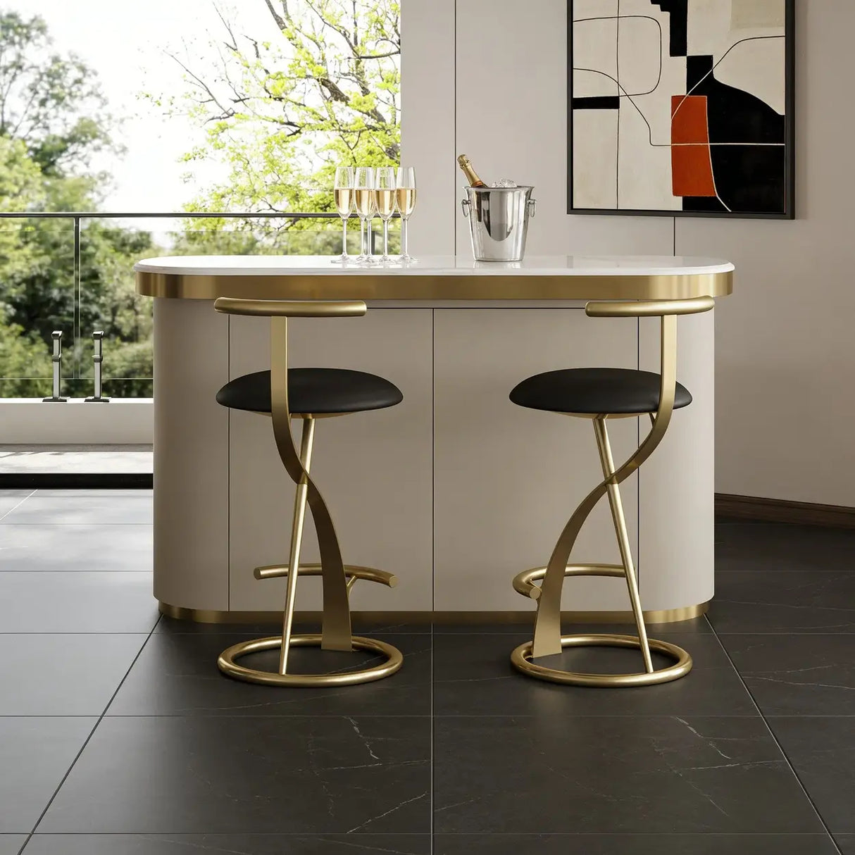 Modern Faux Leather Upholstery Armless Round Counter Bar Stool Image - 6