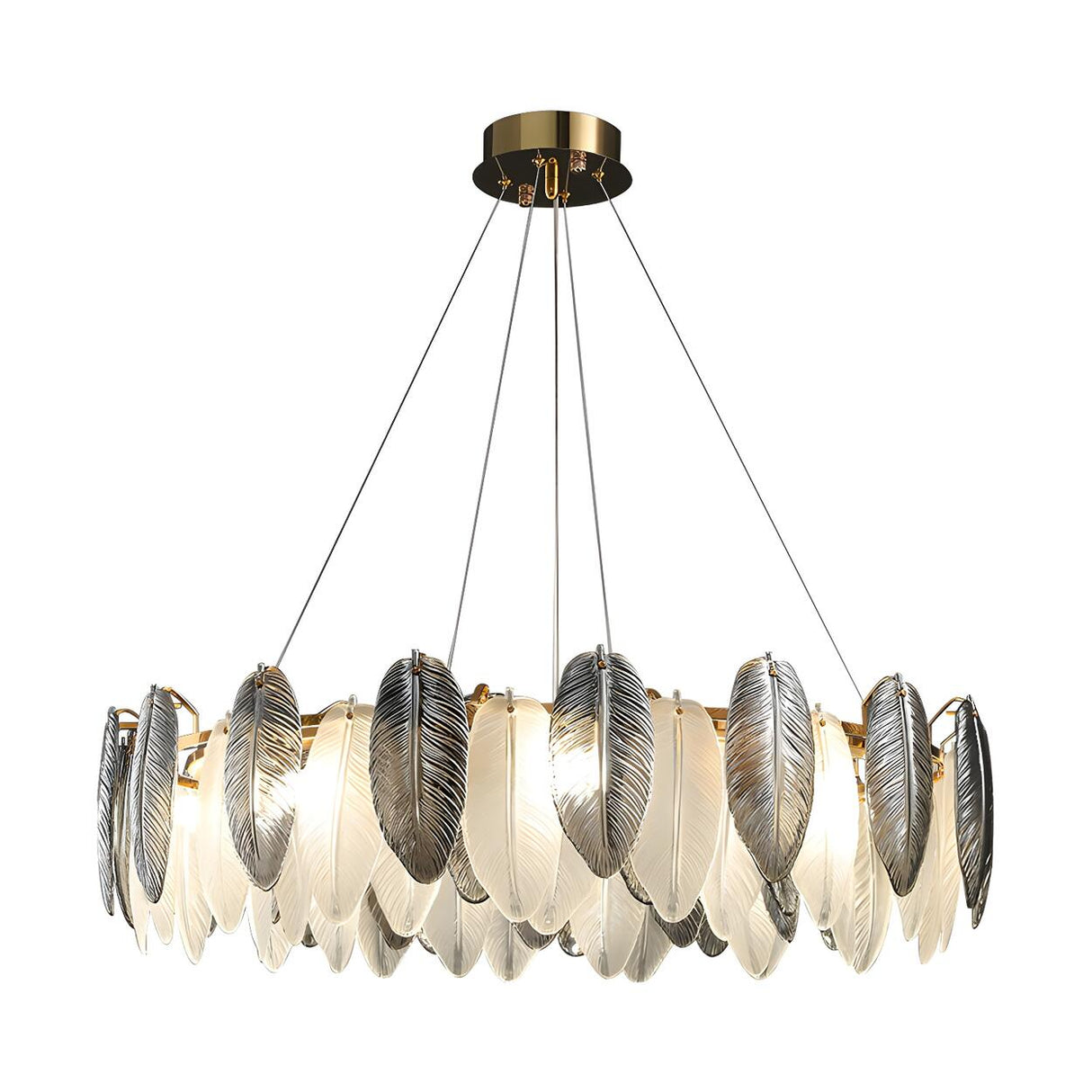 Modern Feather Clear Glass Round Pendant Chandelier Image - 10