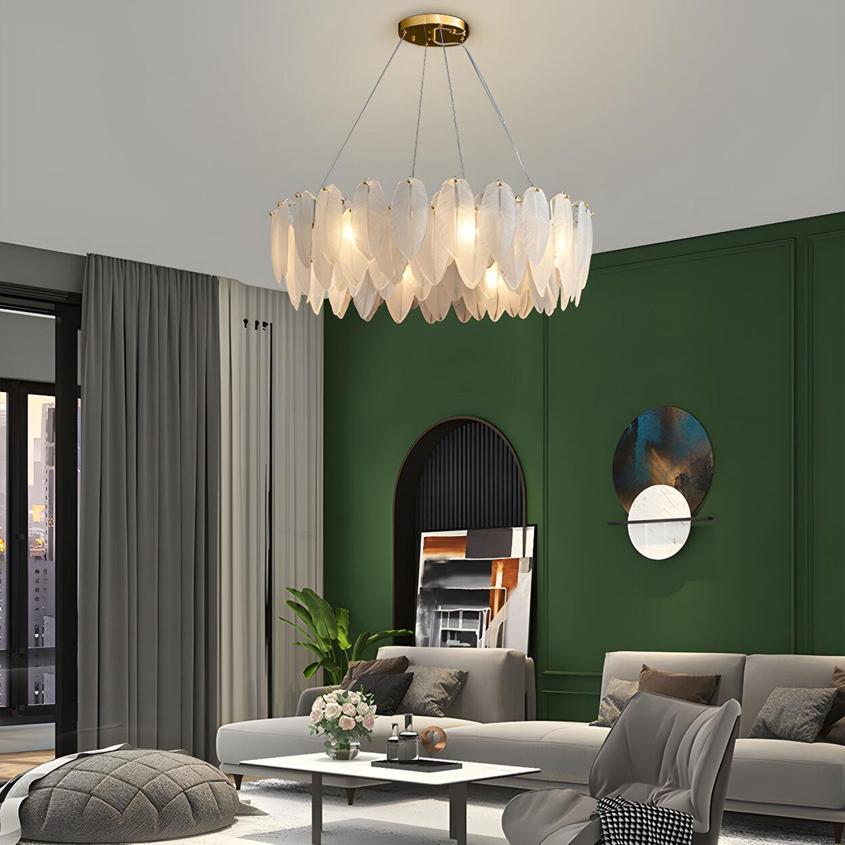 Modern Feather Clear Glass Round Pendant Chandelier Image - 14