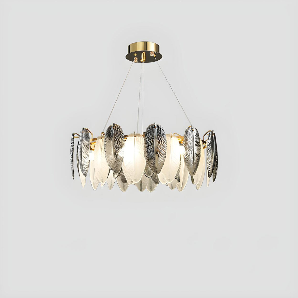 Modern Feather Clear Glass Round Pendant Chandelier Image - 3