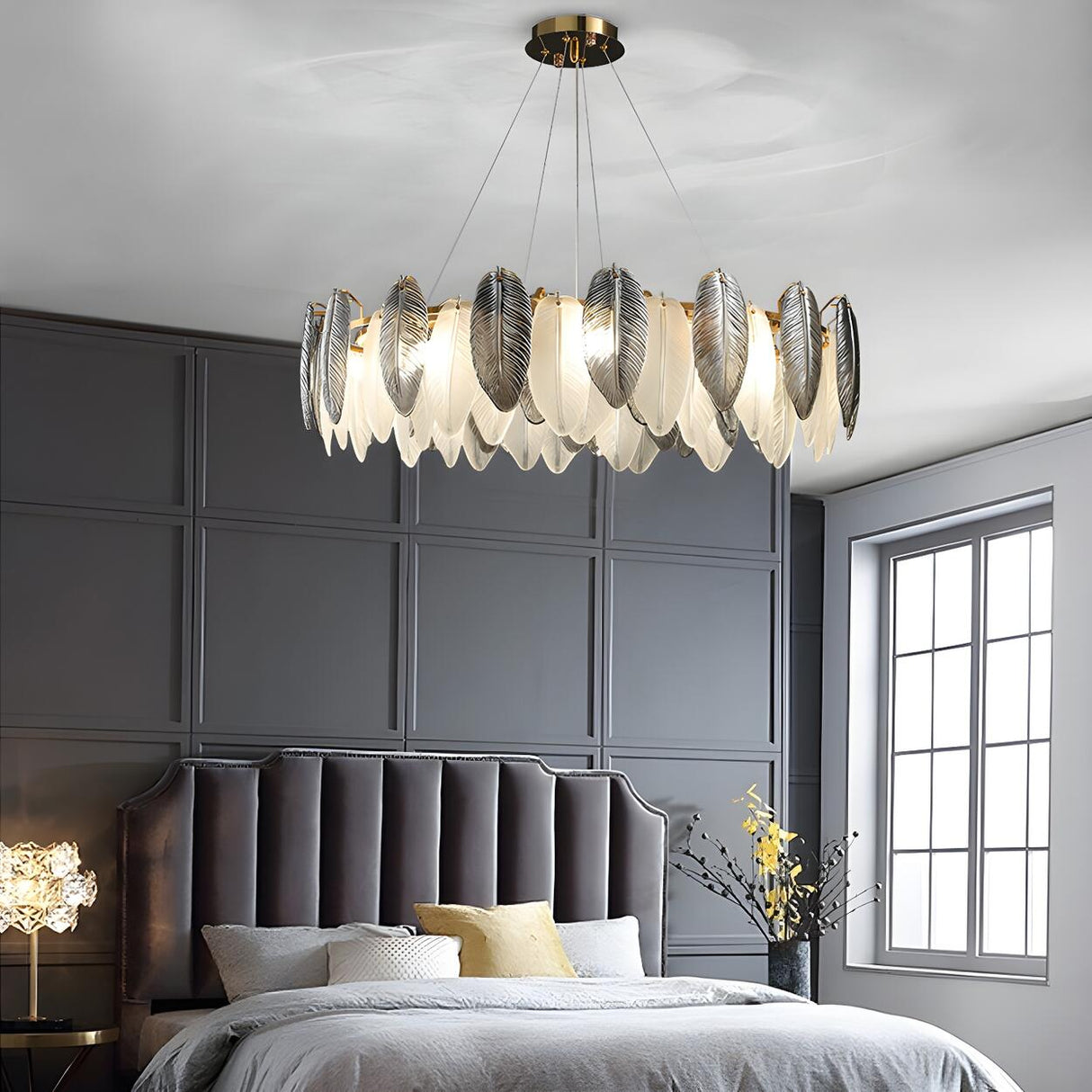 Modern Feather Clear Glass Round Pendant Chandelier Image - 4